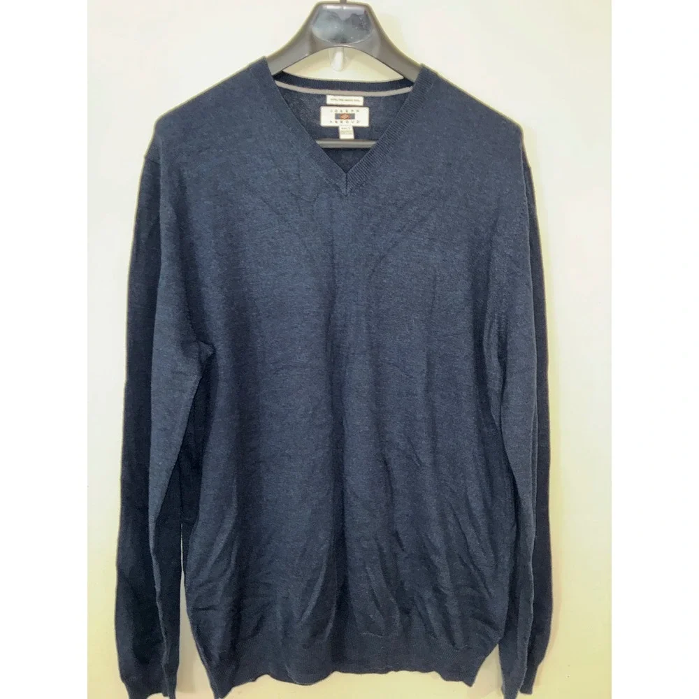 Joseph Abboud Sweater Mens 2XLT Navy Blue Extra Fine Merino Wool V-Neck Pullover